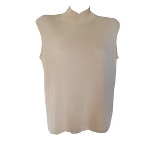 Coldwater Creek Silk Cotton Blend Mock Neck Sleeveless Knit Shell Top Cream XL